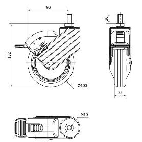 RUEDA GIRATORA ESP.ROSC.M10X20 FR.AZUL 50HPFN100CP-PLGI POLIAMIX-GOM.NEG.LISO