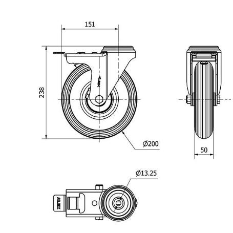 RUEDA GIRATORA AGUJERO M12 FRENO 20ZVFD200-RILR METALICO-NEUMATICA GRIS RODIL