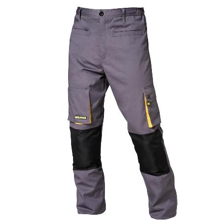 PANTALONES LARGOS DETRABAJO, MULTIBOLSILLOS, RESISTENTES, RODILLA REFORZADA, GRIS/AMARILLO TALLA 46/48 L