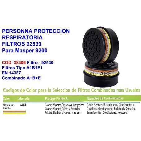 PERSONNA FILTRO 92530 ABE1 MASCARA 9200 GAS-VAPOR ACIDO (2U-PACK