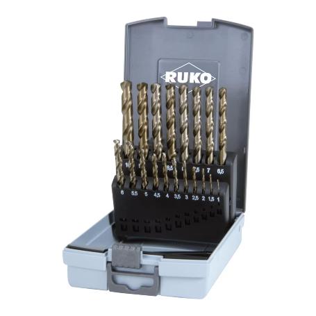 RUKO-215215RO-JUEGO DE 25 BROCAS DIN 338 TIPO VA HSSE-CO 5 EN ESTUCHE DE PLÁSTICO