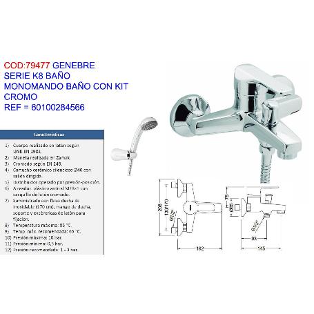 GENEBRE SERIE K8 BAÑO MONOMANDO BAÑO CON KIT CROMO 60100284566