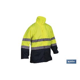 CHAQUETA DE LLUVIA DE ALTA VISIBILIDAD MODELO SAGITARIO AMARILLA Y AZUL TALLA L