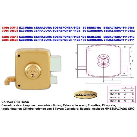 EZCURRA CERRADURA SOBREPONER 1125-100 DERECHA ESMALTADA 1119111