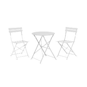MESA 60 CM + 2 SILLAS PLEGABLES METAL BLANCO AMBIANCE