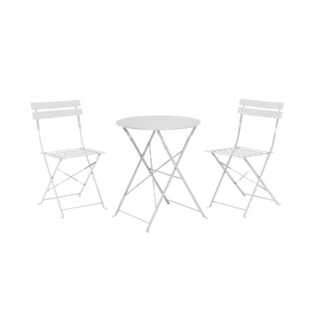 MESA 60 CM + 2 SILLAS PLEGABLES METAL BLANCO AMBIANCE