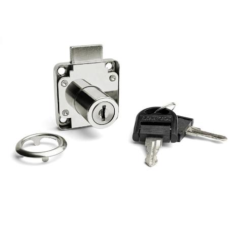 CERRADURA SOLAPAR DE BOMBILLO PARA CAJÓN MODELO BORIS NIQUEL/NEGRO ACABADO NIQUEL LLAVES DIFERENTES