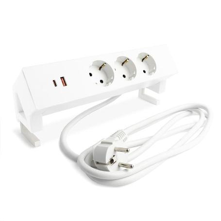 REGLETA DEKS 3TT+USB A/C NEGRO MATE / BLANCO ACABADO BLANCO