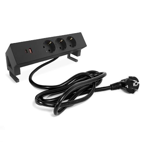 REGLETA DEKS 3TT+USB A/C NEGRO MATE / BLANCO ACABADO NEGRO MATE