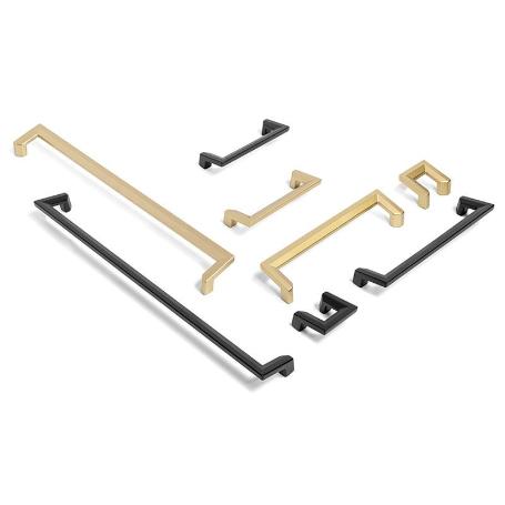 TIRADOR ZAMAK MODELO CELSO ACABADOS NEGRO MATE Y ORO SATINADO ACABADO ORO SATINADO DIST. AGUJERO DIST. 160MM.