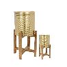 MACETEROS DORADO PIES MADERA SET 2