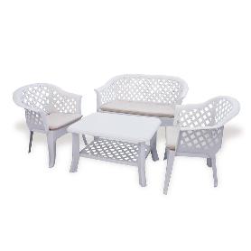 TRESILLO VERANDA BLANCO + COJINES  CONJUNTO
