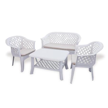 TRESILLO VERANDA BLANCO + COJINES  CONJUNTO