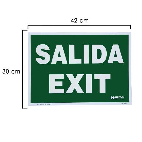 CARTEL / SEÑAL FLUORESCENTE SALIDA EXIT 30X42 CM.