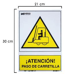 CARTEL ATENCION PASO CARRETILLA 30X21 CM.