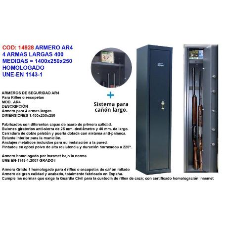 ARMERO FINSTOCK 4 ARMAS LARGAS  1400X250X250 HOMOL.UNE-EN 1143-1