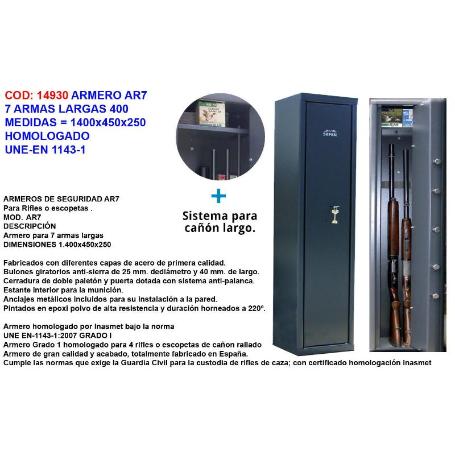 BAJA ARMERO 7 ARMAS LARGAS  1400X450X250 HOMOL.UNE-EN 1143-1