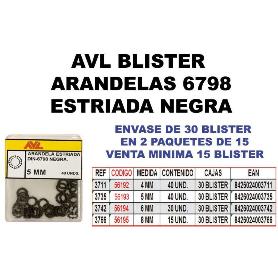 AVL FINSTOCK BLISTER ARANDELA 6798 ESTRIADA 8 MM NEGRA 3766 (CAJA 15 UNIDADES)
