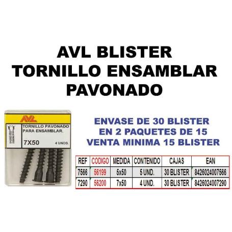 AVL FINSTOCK BLISTER TORNILLO ENSAMBLAR 7X50 PAVONADO 7290 (CAJA 15 UNIDADES)