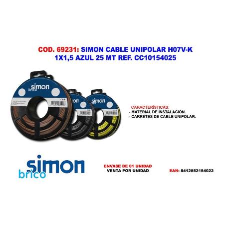 SIMON FINSTOCK CABLE UNIPOLARH07V-K 1X1,5 AZUL 25 MT CC10154025