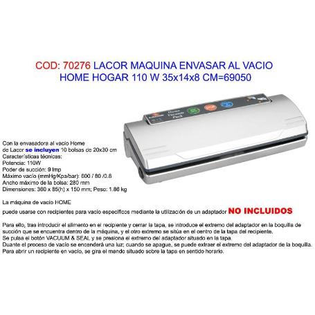 BAJA LACOR MAQUINA ENVASAR AL VACIO 110 W 35X14X8 CM 69050