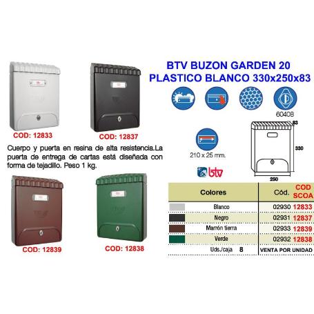 BTV FINSTOC BUZON GARDEN 22 PLASTICO VERDE   330X250X83 MM 02932