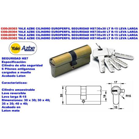 YALE AZBE CILINDRO EUROPERFIL SEGURIDAD HS7-30X40 LT R15