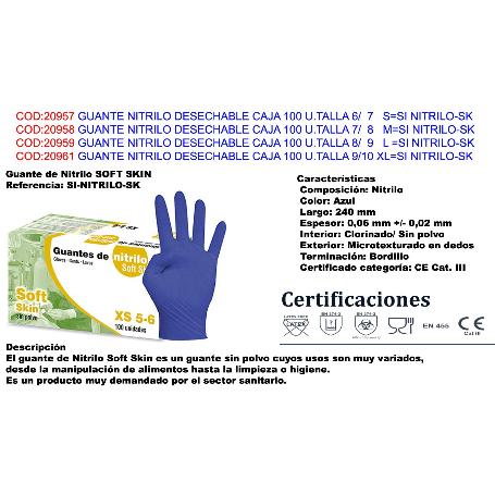 GUANTE FI NITRILO ALIMENTARIO AZUL CAJA 100 U T-S 6-7 SINITRILSK