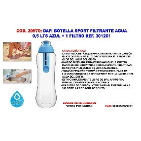 DAFI FINSTOCK BOTELLA FILTRANTE AGUA 0.5 L AZUL+1 FILTRO 301201