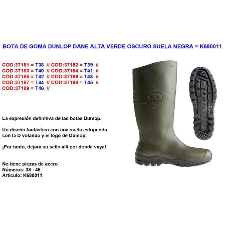 DUNLOP BOTA AGUA GOMA  VERDE CAÑA ALTA DANE Nº 41 K680011