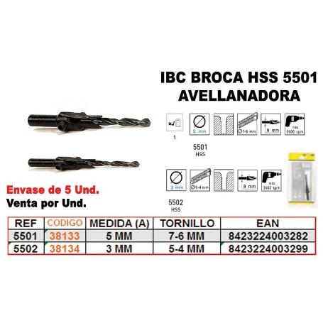 IBC FINSTOCK 5-502 BROCA HSS 3MM AVELLANADORA 5-4MM