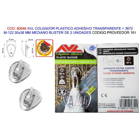 AVL FINSTO COLGADOR PLAS.ADHE TRANSPM122 30X38MM BL2U 3672 (151)