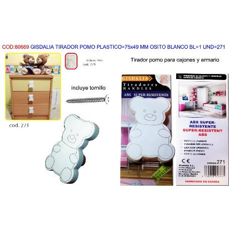 GISDALIA FINSTO TIRADOR POMO PLAST 75X49 MM OSITO BLANCBL1UD 271