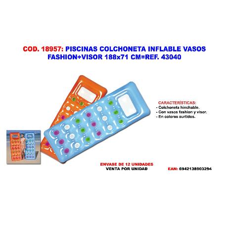 PISCINAS COLCHONETA INFLABLE VASOS FASHION+VISOR 188X71 CM 43040
