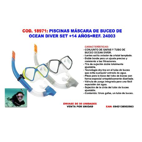 PISCINAS MASCARA DE BUCEO DE OCEAN DIVER SET +14 AÑOS 24003