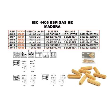 IBC 4-408   40 ESPIGAS MADERA 8X40
