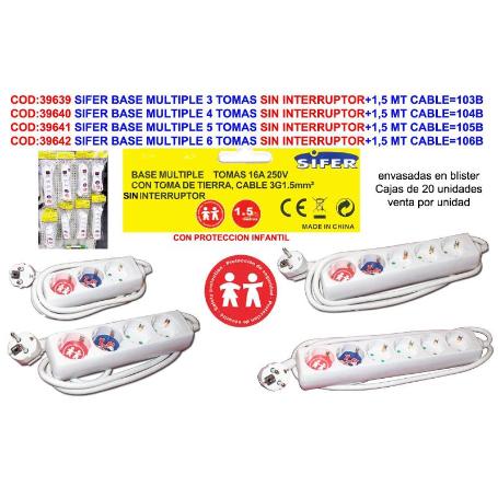 SIFER PROLONGADOR BASE MULTIPLE 3 TOMAS +1,5 MT CABLE 103B