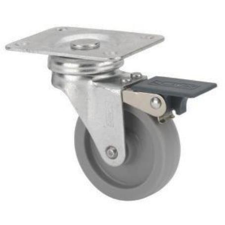 RUEDA GIRATORA PLACA FRENO 10BSRFN40-BP PLASTICO GRIS EJE LISO