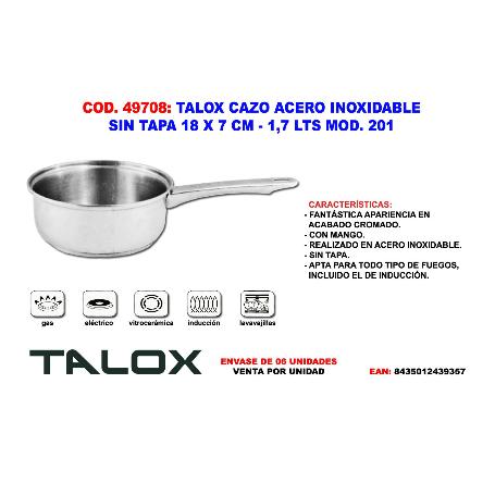 TALOX CAZO ACERO INOX 18-8 SIN TAPA 18 X 7 CM - 1,7 LTS MOD.201