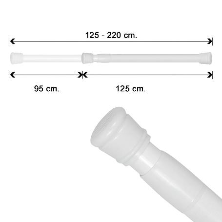 BARRA PARA  CORTINA DUCHA EXTENSIBLE ALUMINIO BLANCO125 A 220 CM.