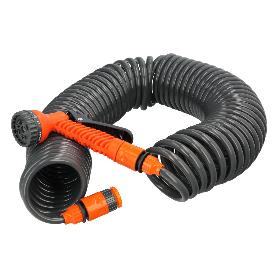MANGUERA  EXTENSIBLE ESPIRAL AUTOENROSCABLE PARA RIEGO JARDIN 15 METROSCON PISTOLA Y CONECTORES
