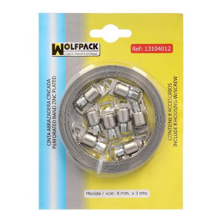 CINTA ABRAZADERA  CORTAR ZINCADA   8 MM.  X 3 M. CON 8 TORNILLOS ABRAZADERA METALICA DE TORNILLO, ABRAZADERA SIN FI