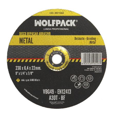 DISCO REPASAR ABRASIVO Ø 230 X Ø 22 MM. ESPESOR 6,4 MM. DISCO RADIAL / AMOLADORA UNIVERSAL COMPATIBLE CON TODAS LAS