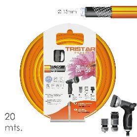 MANGUERA TRICOTADO NO TORSION 15 MM. - 5/8 ROLLO 20 METROS CON KIT DE RIEGO