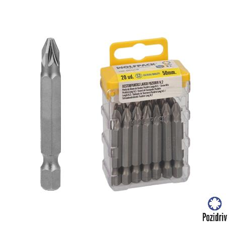 PUNTAS LARGAS DESTORNILLADOR POZIDRIV Nº 2 (20 PIEZAS). ACERO S2 AL CROMO VANADIO. PUNTAS HEXAGONALES, DESTORPUNTAS