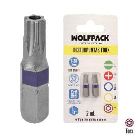 PUNTAS DESTORNILLADOR TORX 30 INVIOLABLE (2 PIEZAS). ACERO S2 AL CROMO VANADIO. PUNTAS HEXAGONALES, DESTORPUNTAS,