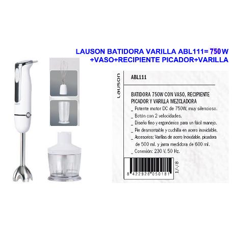 LAUSON BATIDORA VARILLA ABL111 750 W+VASO+RECP.PICADOR+