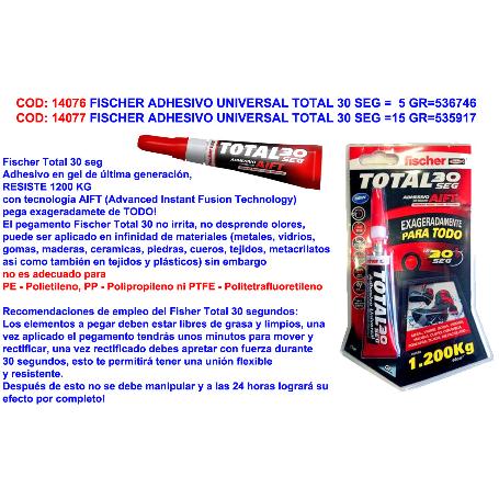 BAJA FISCHER ADHESIVO UNIVERSAL TOTAL 30 SEG  15 GR 541726