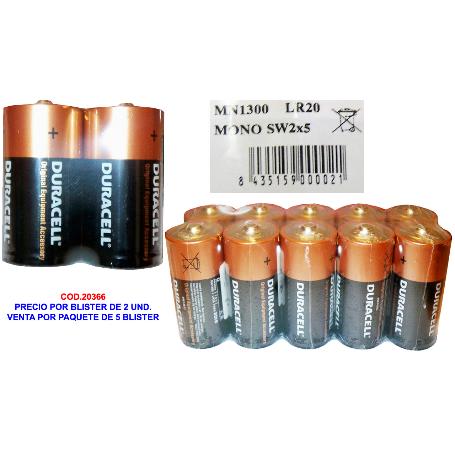DURACEL ALCALINA 2 PILAS D-R20-2 RETRACTILADAS MN1300-LR20-SW2 (CAJA 5 UNIDADES)