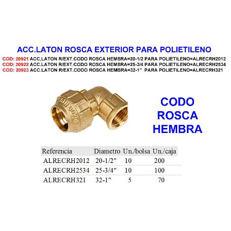 ACC.LATON R-EXT.CODO ROSCA HEMBRA 32-1 PARA POLIET ALRECRH321